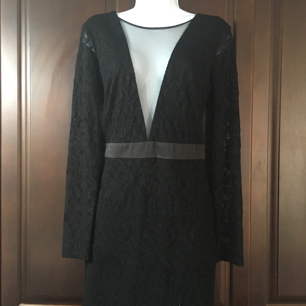 Bebe Black Deep V Dress S-4